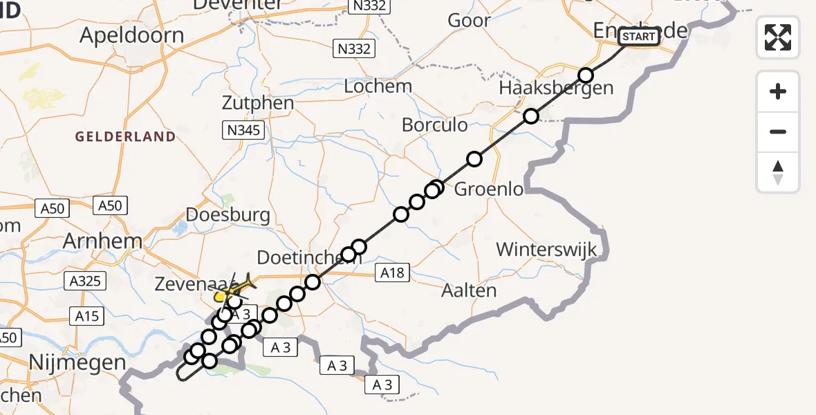 Routekaart van de vlucht: Lifeliner 3 naar Didam, Sint Janstraat