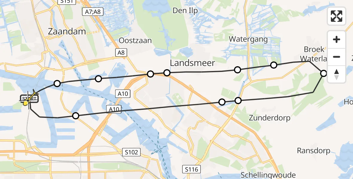 Routekaart van de vlucht: Lifeliner 1 naar Amsterdam Heliport, Maltaweg