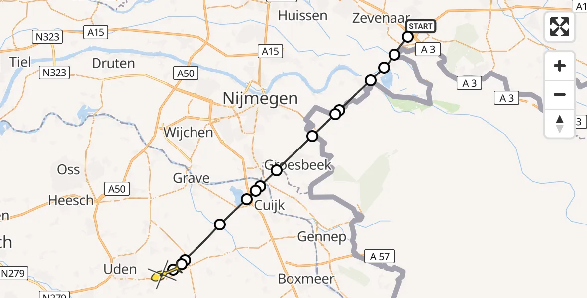 Routekaart van de vlucht: Lifeliner 3 naar Vliegbasis Volkel, Ravenstraat