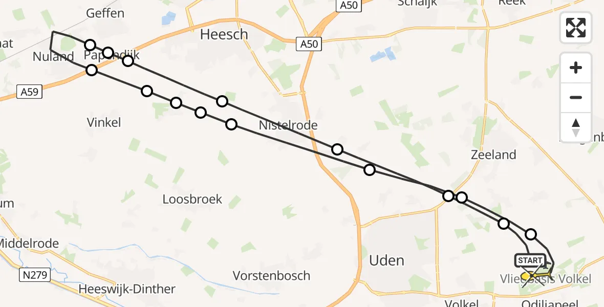 Routekaart van de vlucht: Lifeliner 3 naar Vliegbasis Volkel, De Bunders