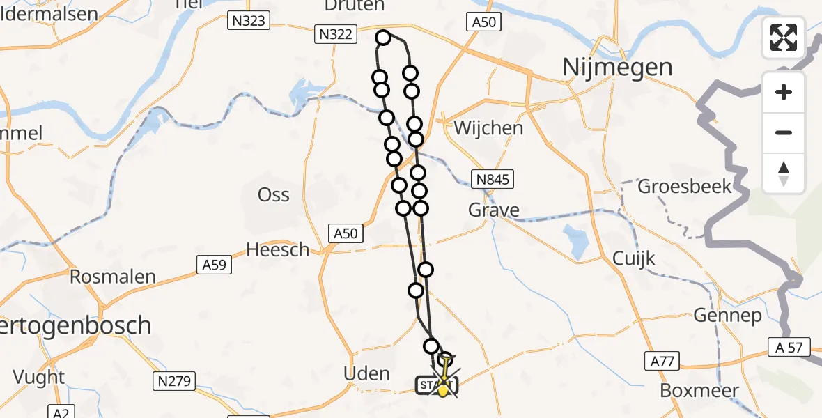 Routekaart van de vlucht: Lifeliner 3 naar Vliegbasis Volkel, De Bunders