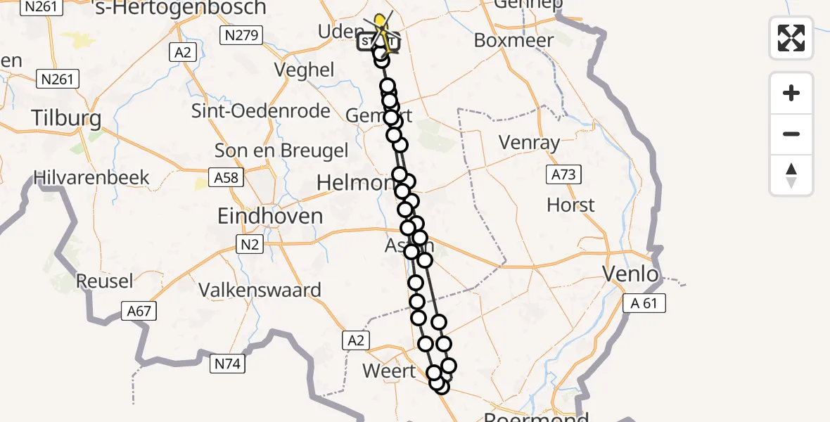 Routekaart van de vlucht: Lifeliner 3 naar Vliegbasis Volkel, Oosterheidestraat