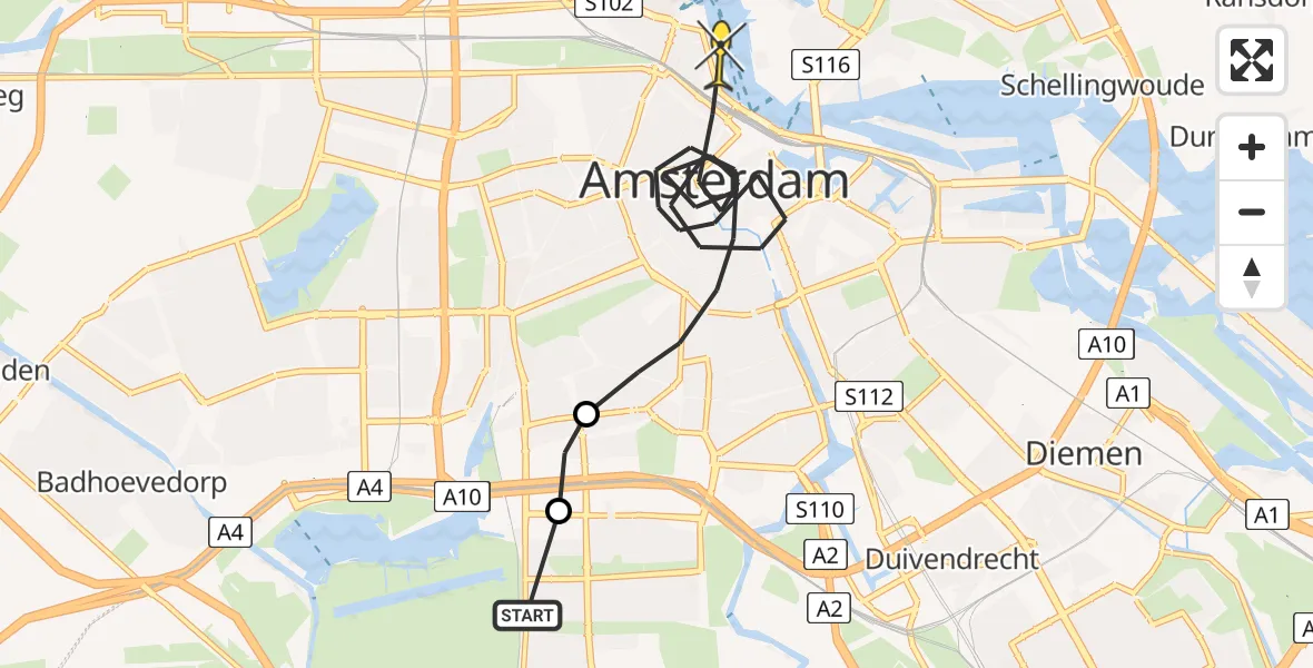 Vluchtroute Politiehelikopter van Amsterdam naar Amsterdam