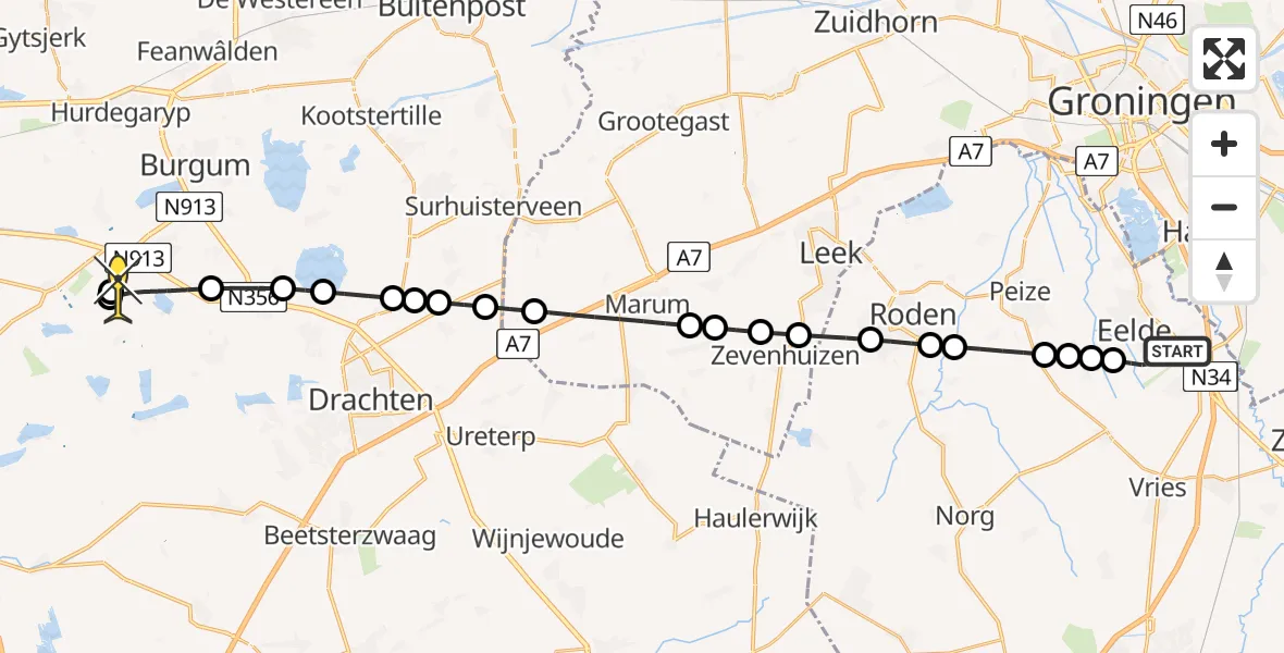 Routekaart van de vlucht: Lifeliner 4 naar Garyp, Lugtenbergerweg