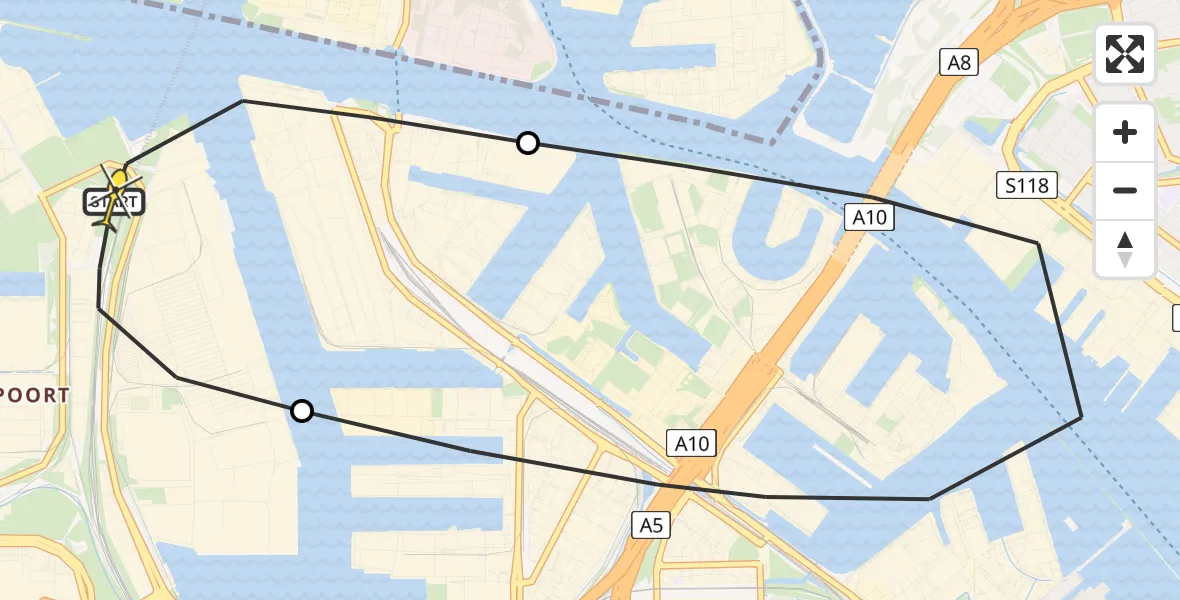 Routekaart van de vlucht: Lifeliner 1 naar Amsterdam Heliport, Hemweg