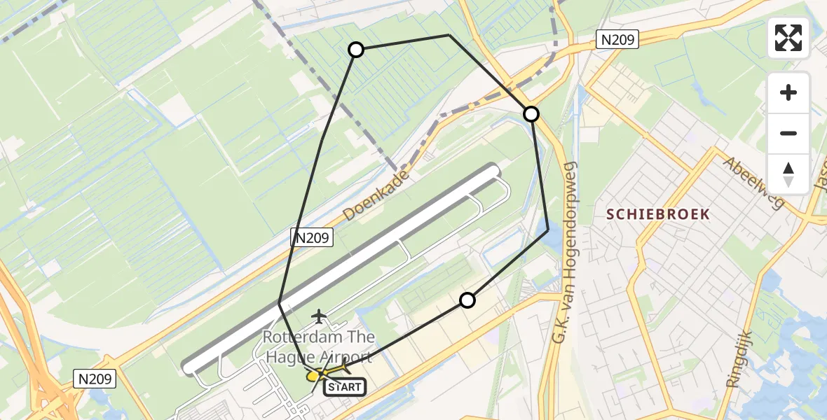 Routekaart van de vlucht: Lifeliner 2 naar Rotterdam The Hague Airport, A16 Rotterdam