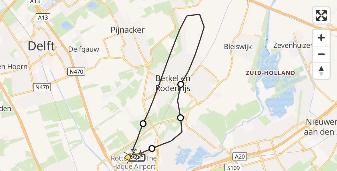 Routekaart van de vlucht: Lifeliner 2 naar Rotterdam The Hague Airport, Oude Bovendijk