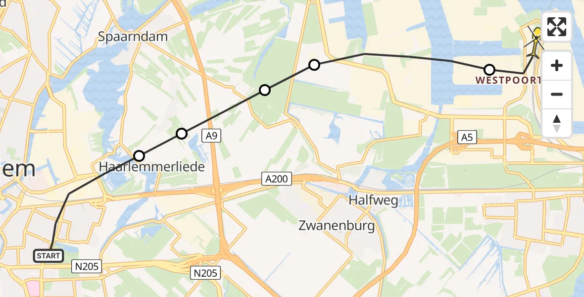 Routekaart van de vlucht: Lifeliner 1 naar Amsterdam Heliport, Fustweg