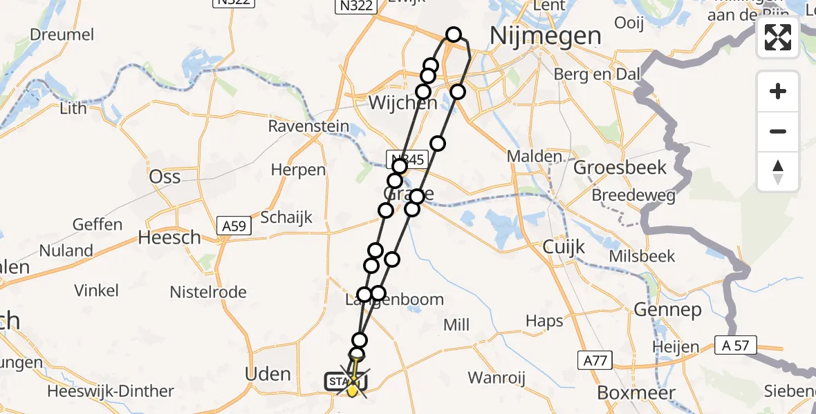 Routekaart van de vlucht: Lifeliner 3 naar Vliegbasis Volkel, Millsebaan