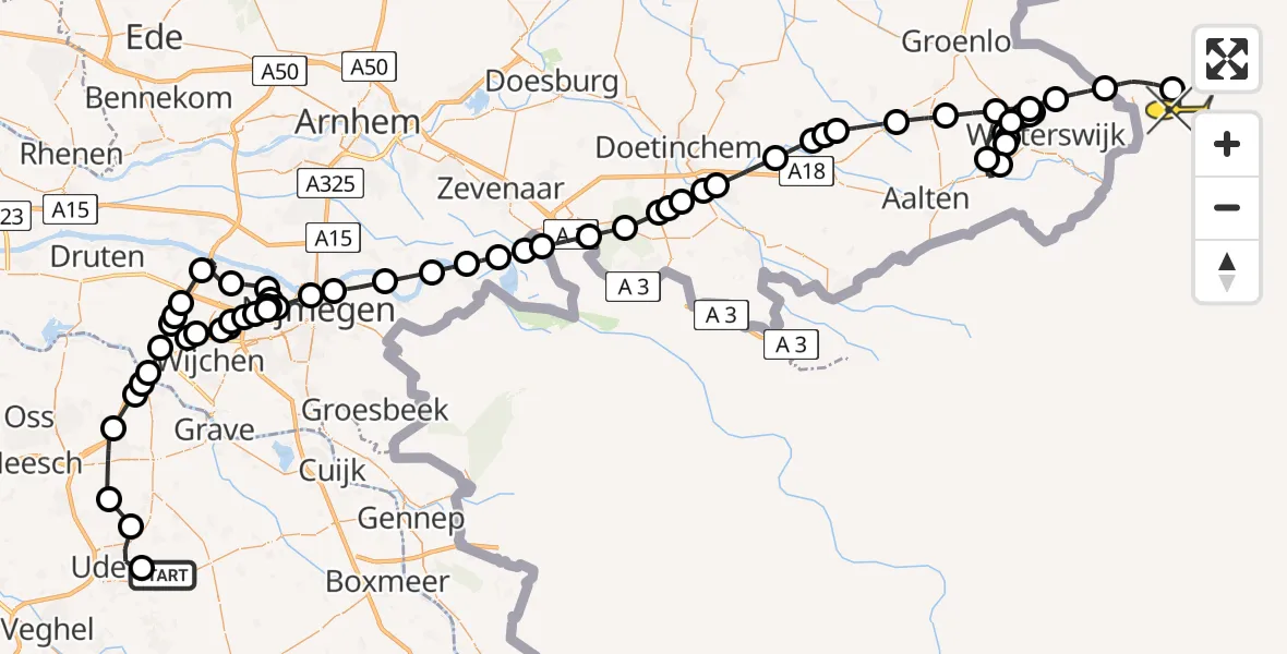 Routekaart van de vlucht: Politieheli naar Stadtlohn, Koperslagerstraat