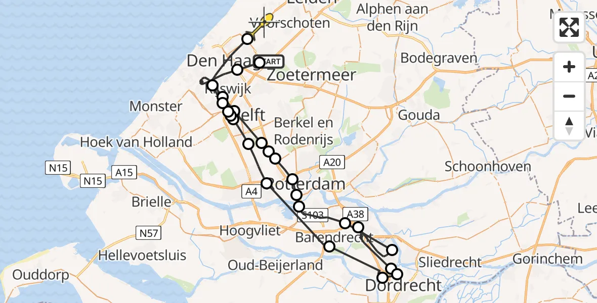 Routekaart van de vlucht: Politieheli naar Wassenaar, Park Leeuwensteijn