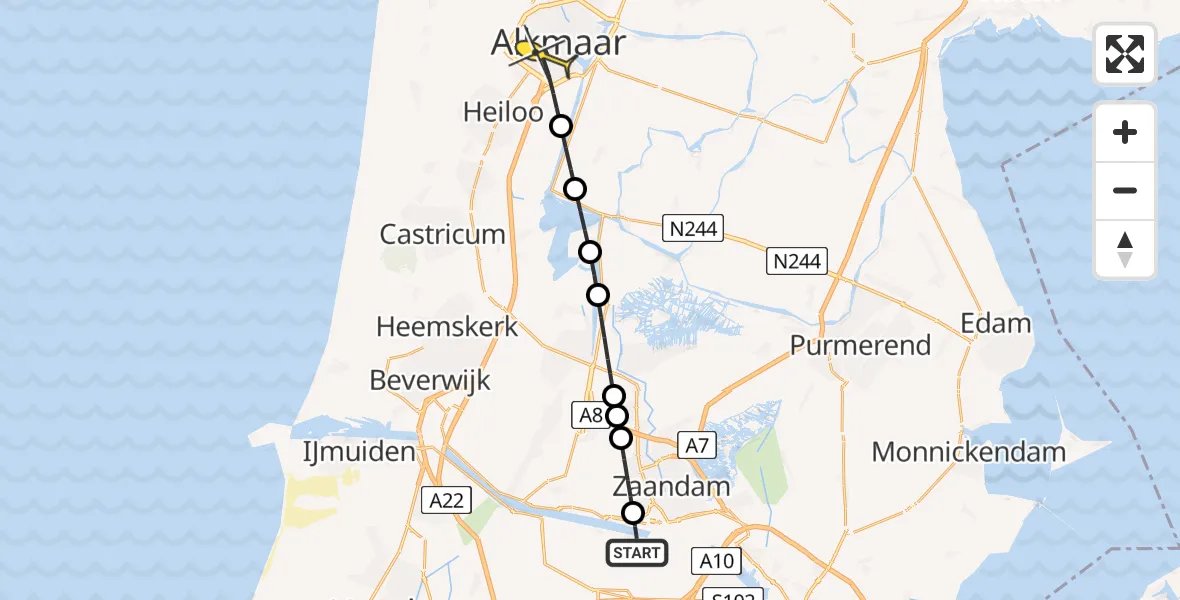 Routekaart van de vlucht: Lifeliner 1 naar Alkmaar, Hoofdtocht