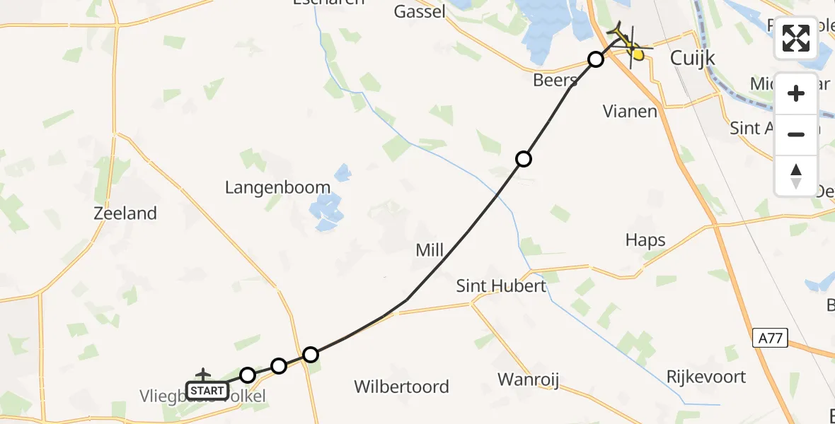 Routekaart van de vlucht: Lifeliner 3 naar Cuijk, Rode Eiklaan