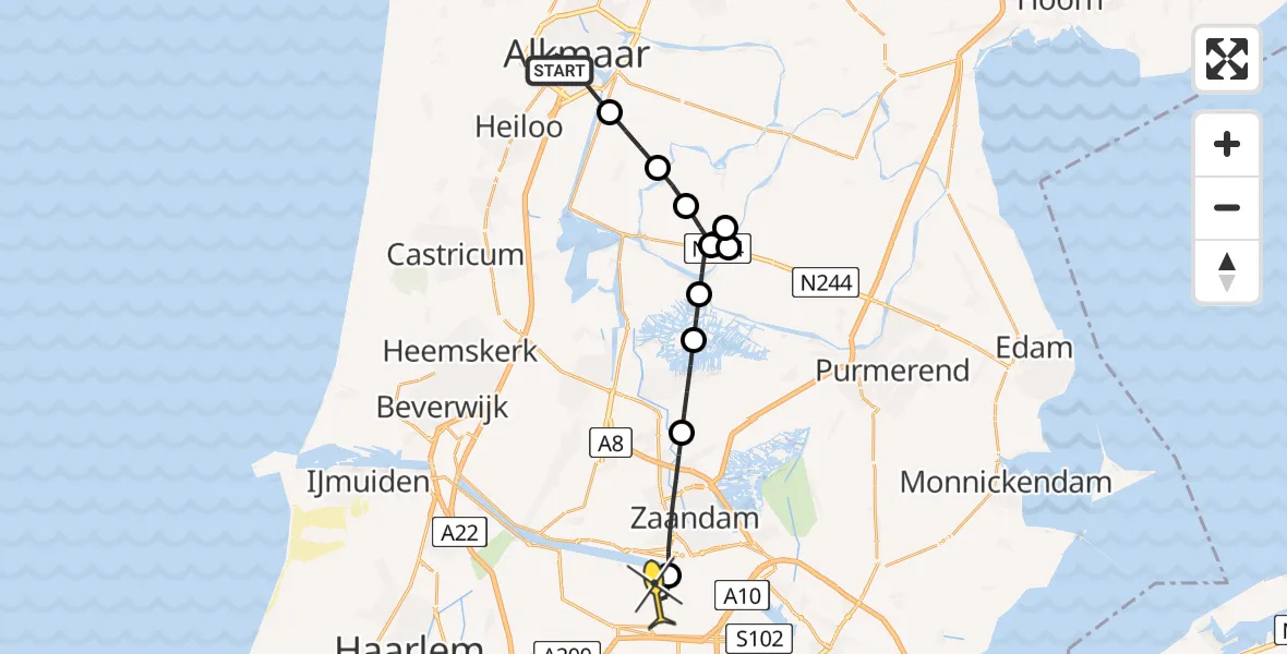 Routekaart van de vlucht: Lifeliner 1 naar Amsterdam Heliport, Nieuwlandersingel