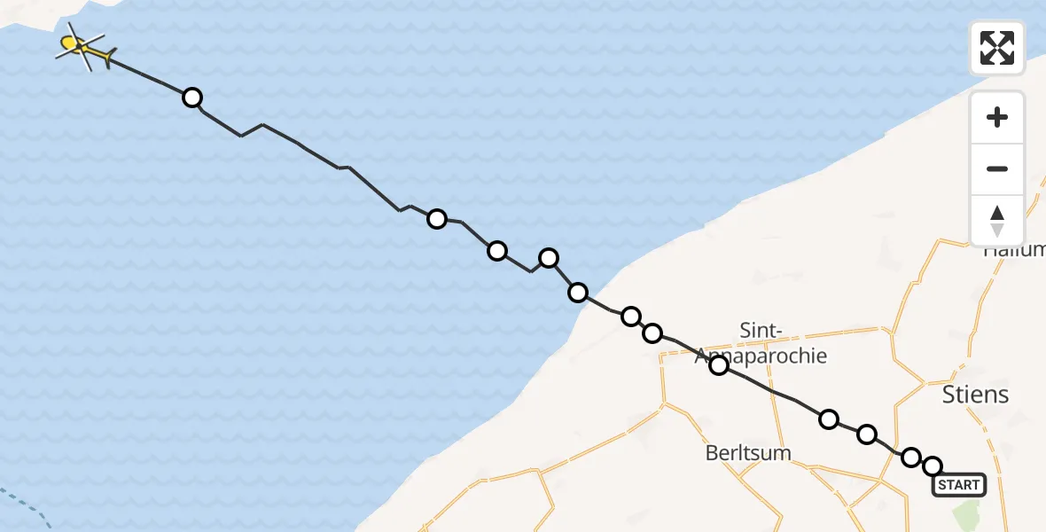 Routekaart van de vlucht: Ambulanceheli naar Formerum, Efterste Dyk