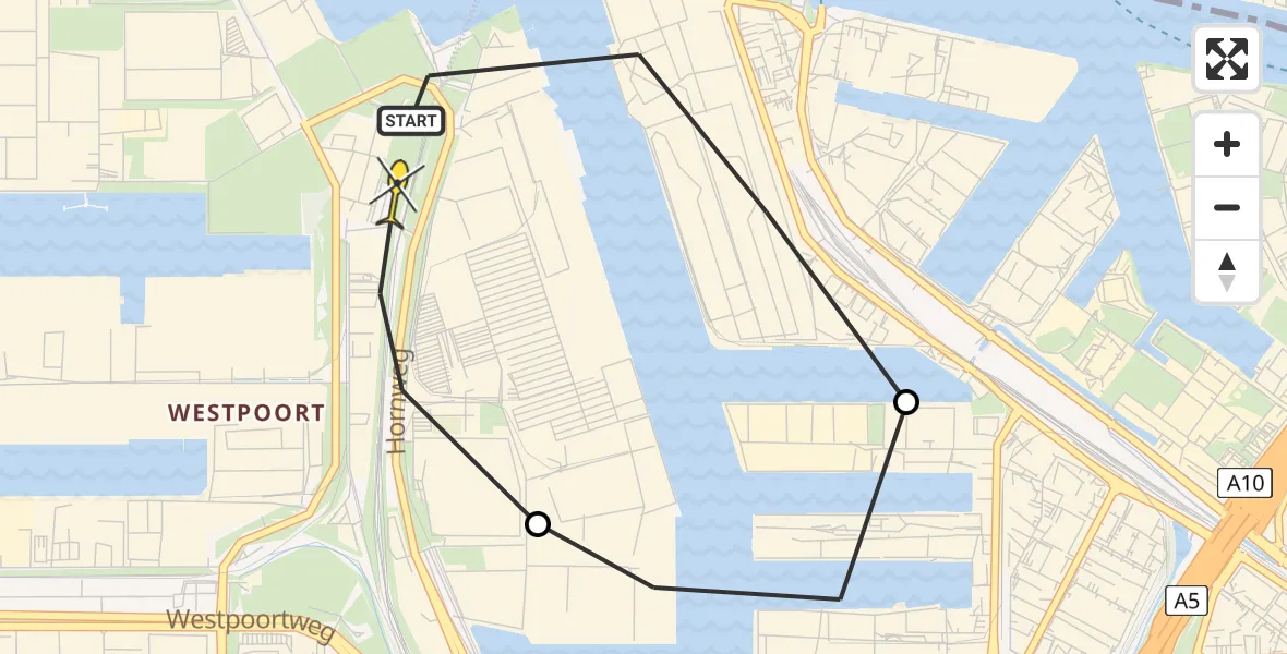 Routekaart van de vlucht: Lifeliner 1 naar Amsterdam Heliport, Westhavenweg