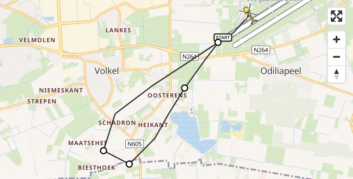 Routekaart van de vlucht: Lifeliner 3 naar Vliegbasis Volkel, Rechtestraat