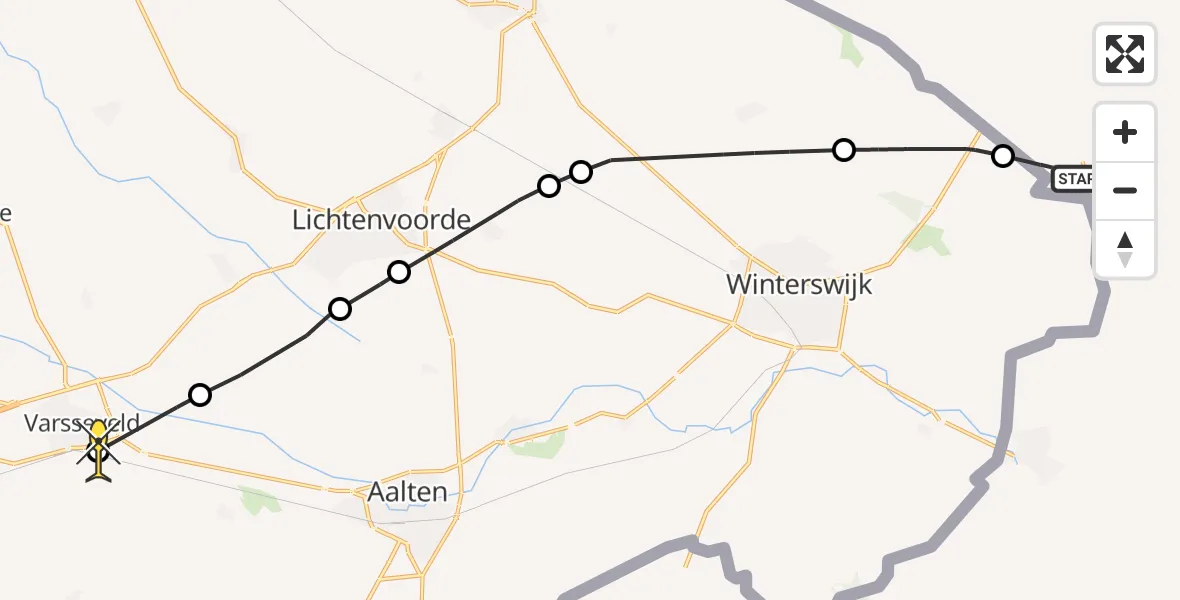 Routekaart van de vlucht: Politieheli naar Varsseveld, Dwarsweg