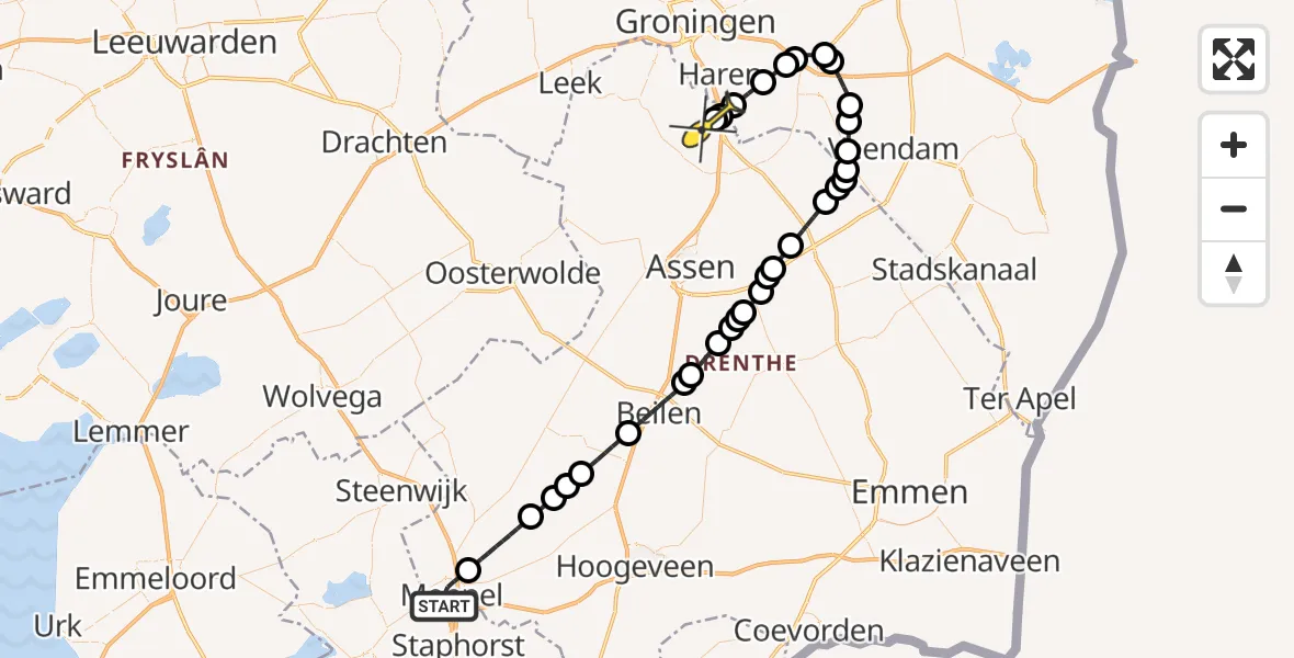 Routekaart van de vlucht: Lifeliner 4 naar Groningen Airport Eelde, Ambonstraat