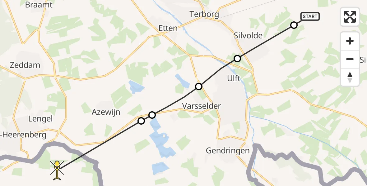 Routekaart van de vlucht: Politiehelikopter naar Emmerik aan de Rijn, Bievinkstraat