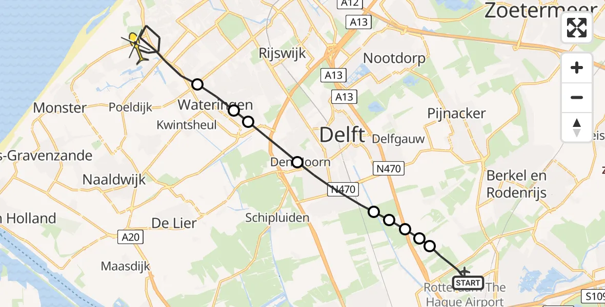 Routekaart van de vlucht: Lifeliner 2 naar Den Haag, Madesteinweg
