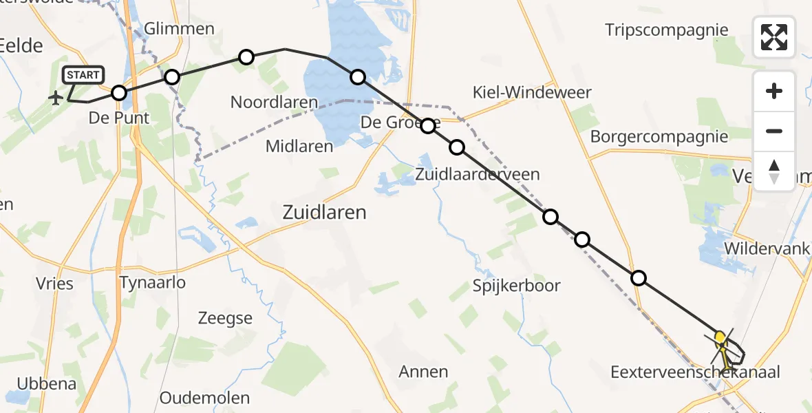 Routekaart van de vlucht: Lifeliner 4 naar Wildervank, Vissersweg