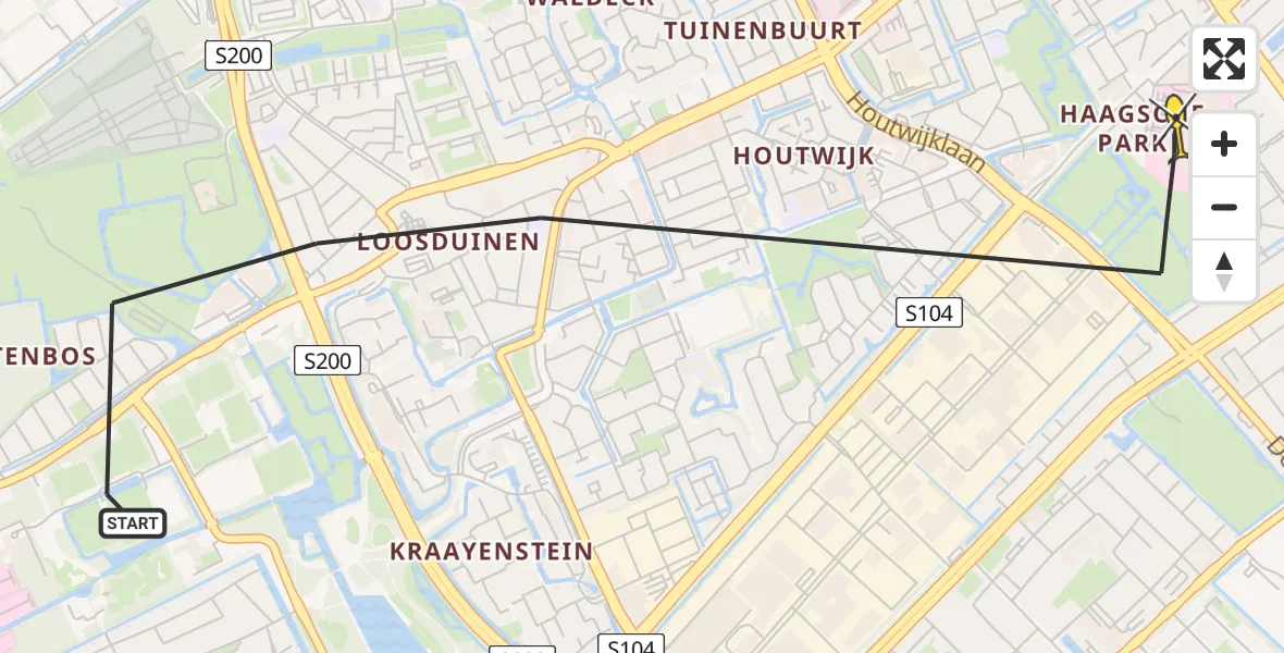 Routekaart van de vlucht: Lifeliner 2 naar Den Haag, Fugastraat