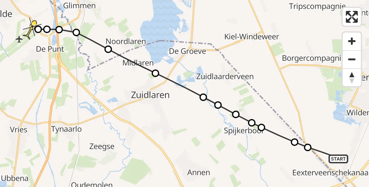 Routekaart van de vlucht: Lifeliner 4 naar Groningen Airport Eelde, Kielsterachterweg