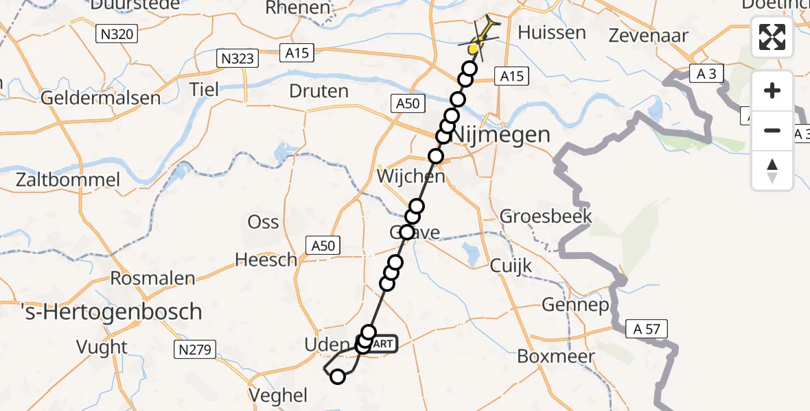 Routekaart van de vlucht: Lifeliner 3 naar Elst, Bovenstraat