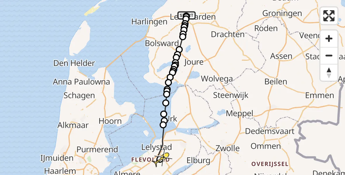 Routekaart van de vlucht: Ambulancehelikopter naar Lelystad Airport, Deinumer Rak