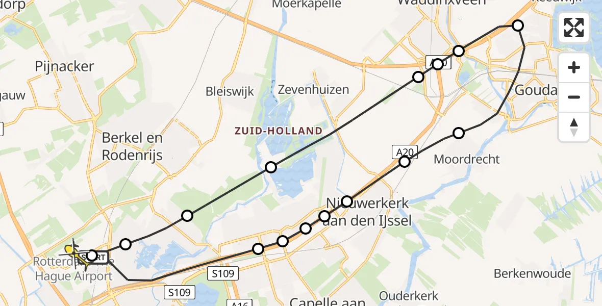 Routekaart van de vlucht: Lifeliner 2 naar Rotterdam The Hague Airport, Meidoornsingel