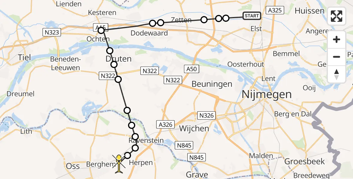 Routekaart van de vlucht: Lifeliner 3 naar Herpen, Hollanderbroeksestraat