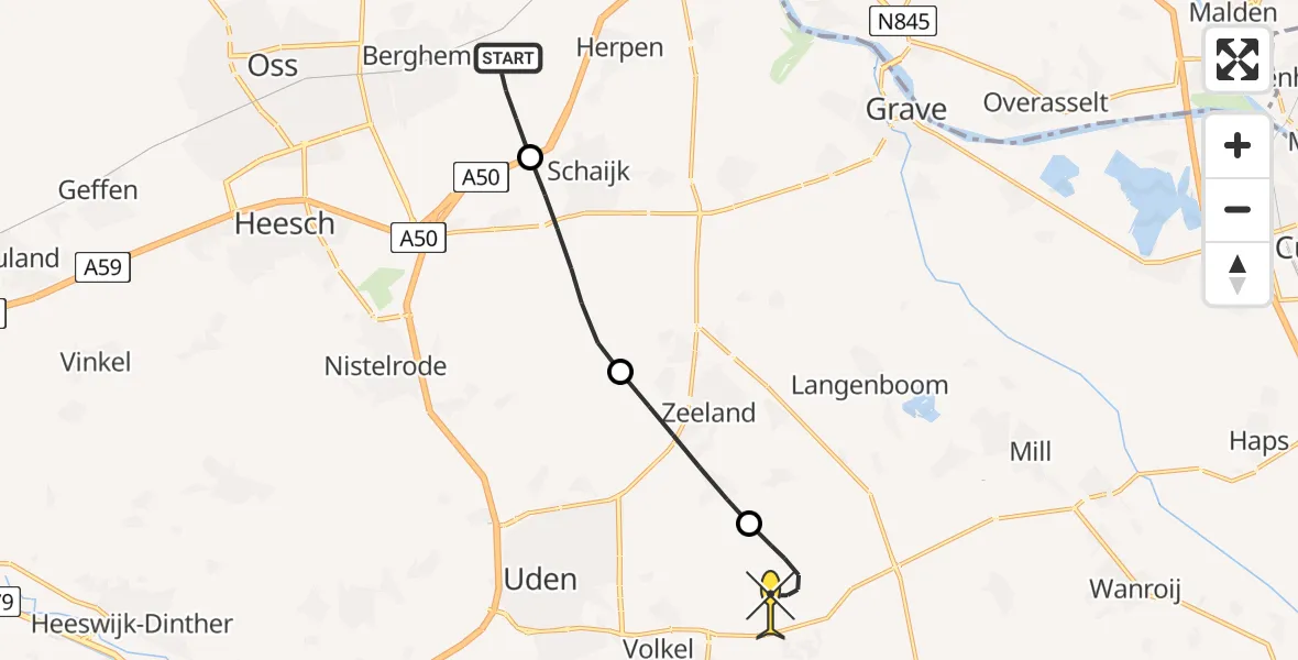 Routekaart van de vlucht: Lifeliner 3 naar Vliegbasis Volkel, Klompven