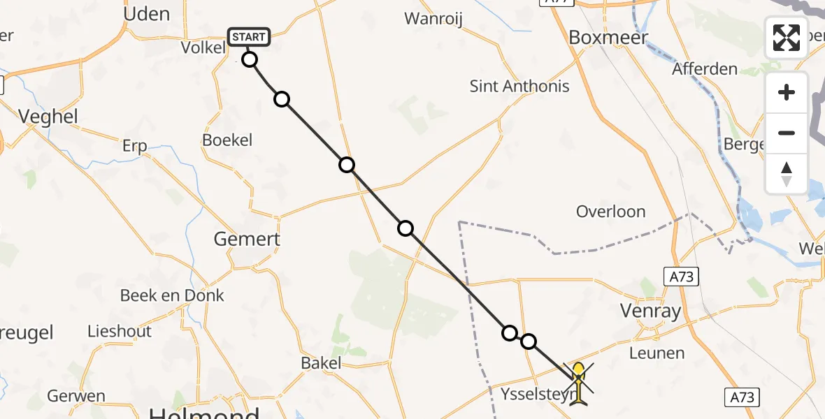 Routekaart van de vlucht: Politieheli naar Ysselsteyn, Oosterheidestraat