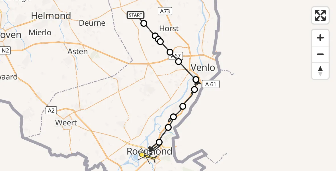 Routekaart van de vlucht: Politieheli naar Roermond, Lorbaan