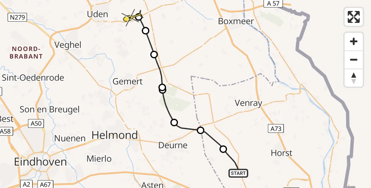 Routekaart van de vlucht: Politiehelikopter naar Vliegbasis Volkel, Griendtsveenseweg
