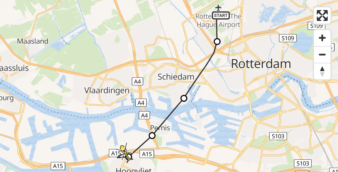 Routekaart van de vlucht: Lifeliner 2 naar Hoogvliet, Deelenpad