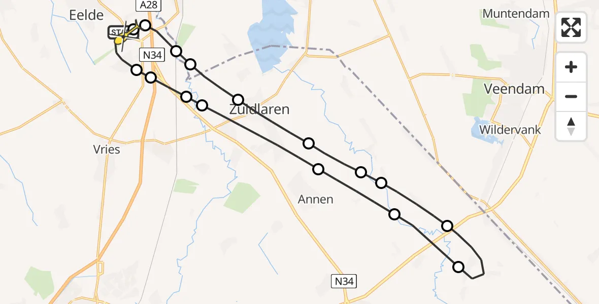 Routekaart van de vlucht: Lifeliner 4 naar Groningen Airport Eelde, Vissersweg