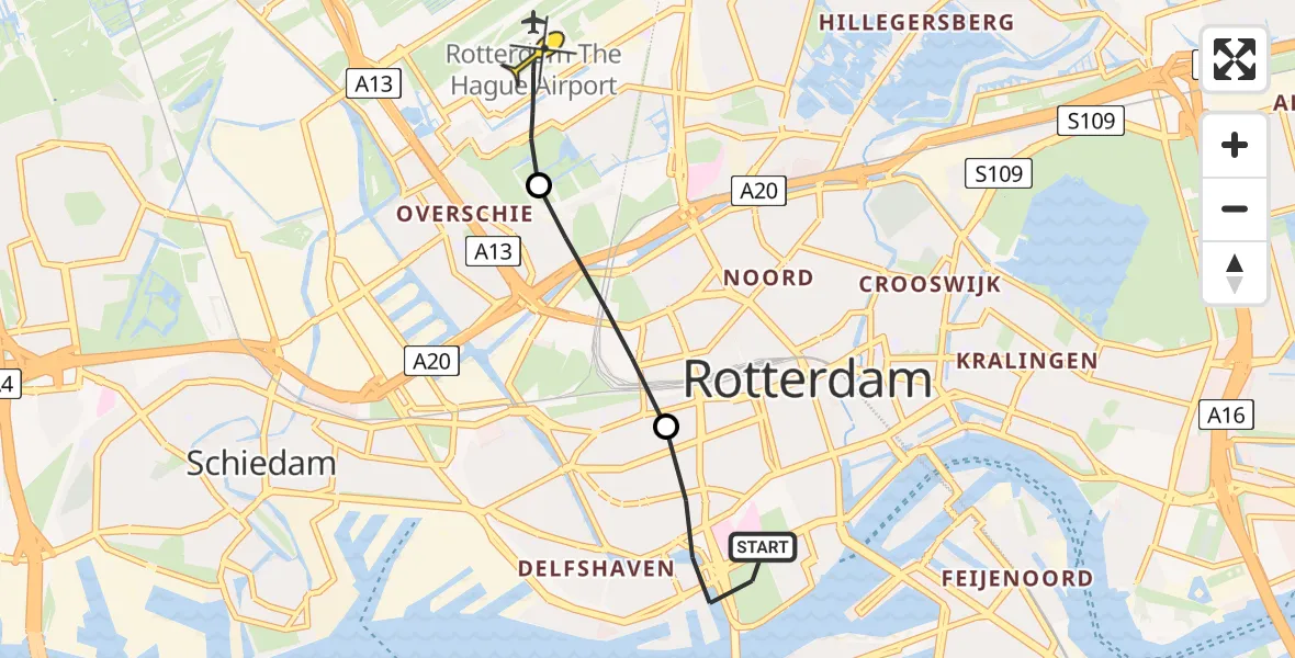 Routekaart van de vlucht: Lifeliner 2 naar Rotterdam The Hague Airport, G.J. de Jonghweg