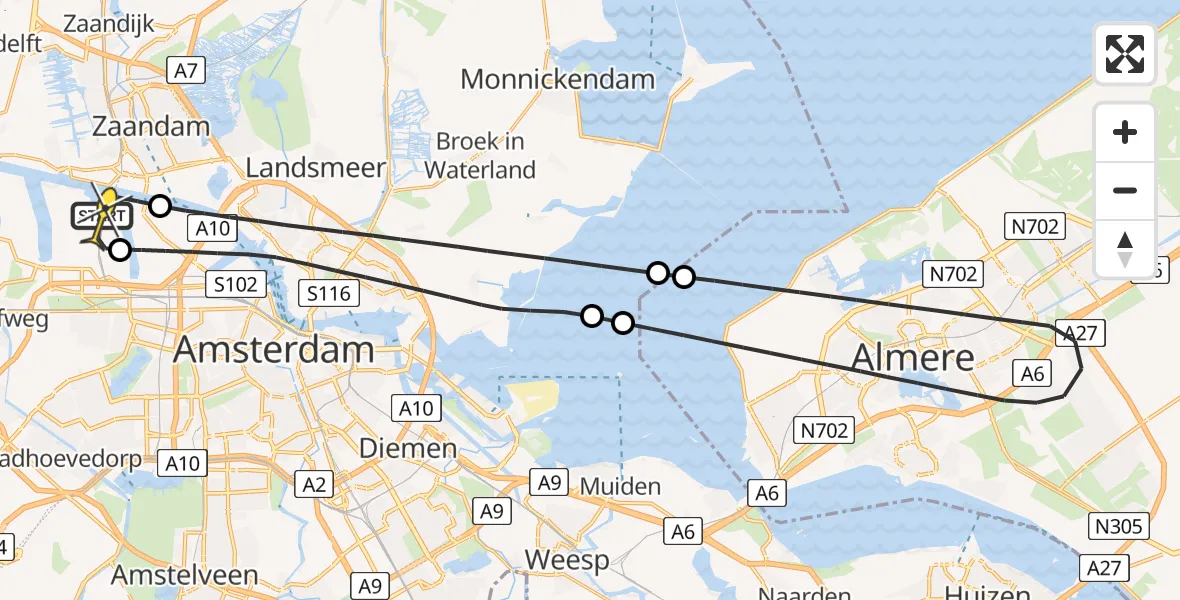 Routekaart van de vlucht: Lifeliner 1 naar Amsterdam Heliport, Hemweg