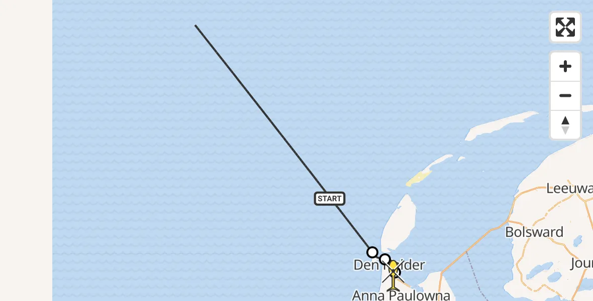 Routekaart van de vlucht: Kustwachthelikopter naar Vliegveld De Kooy, Luchthavenweg
