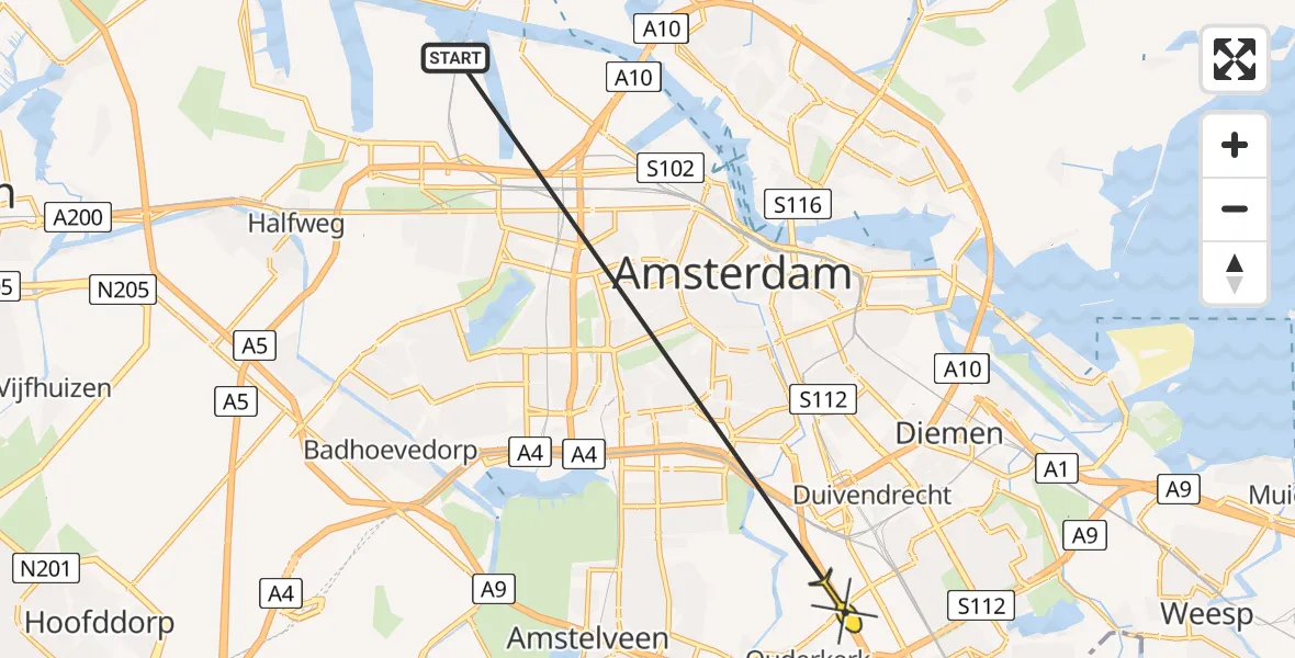 Routekaart van de vlucht: Lifeliner 1 naar Ouderkerk aan de Amstel, Ouderkerk aan de Amstel