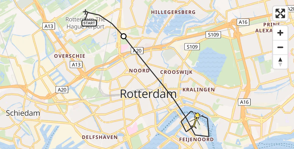 Routekaart van de vlucht: Lifeliner 2 naar Rotterdam, Van der Duijn van Maasdamweg