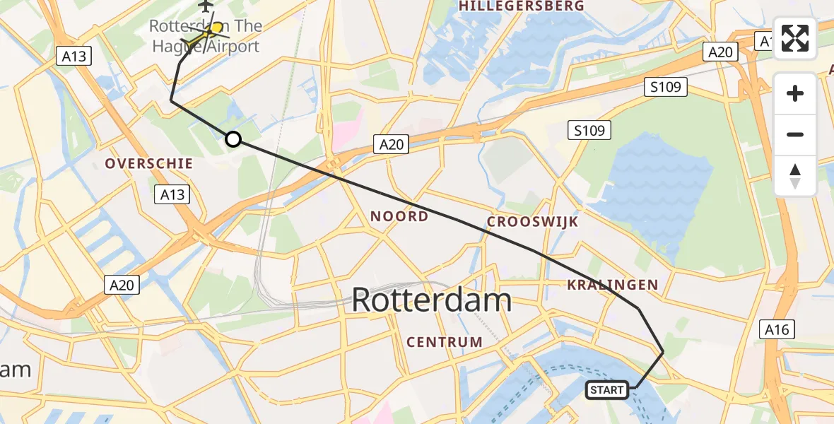 Routekaart van de vlucht: Lifeliner 2 naar Rotterdam The Hague Airport, Voorschoterlaan