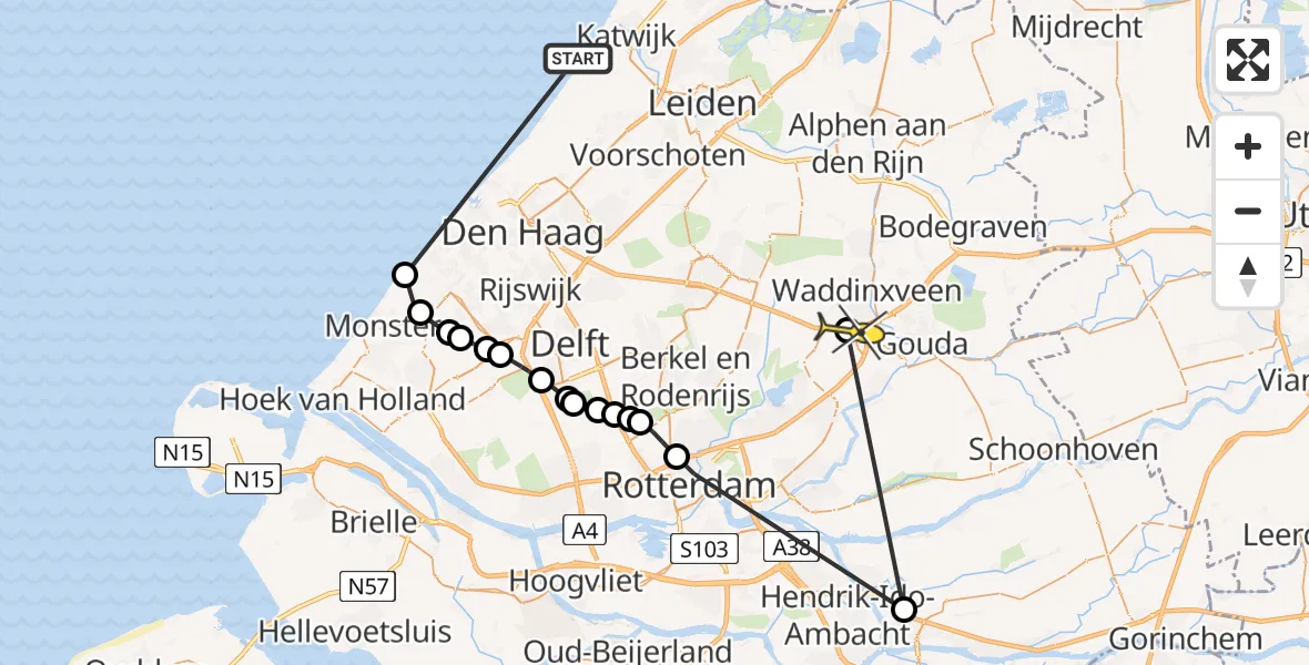 Routekaart van de vlucht: Politieheli naar Waddinxveen, Strandopgang Monster Watertoren