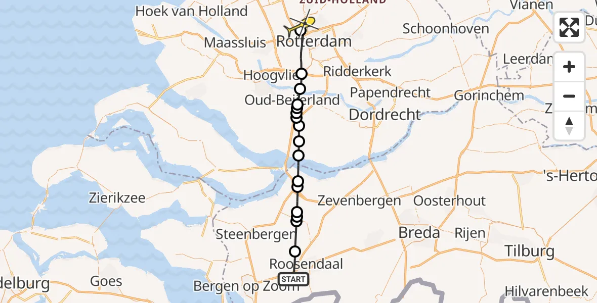 Routekaart van de vlucht: Lifeliner 2 naar Rotterdam The Hague Airport, Hollewegje