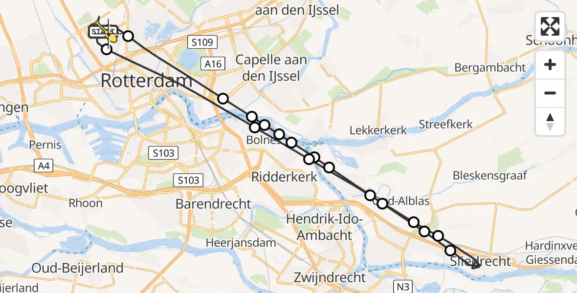 Routekaart van de vlucht: Lifeliner 2 naar Rotterdam The Hague Airport, Brandenburgbaan