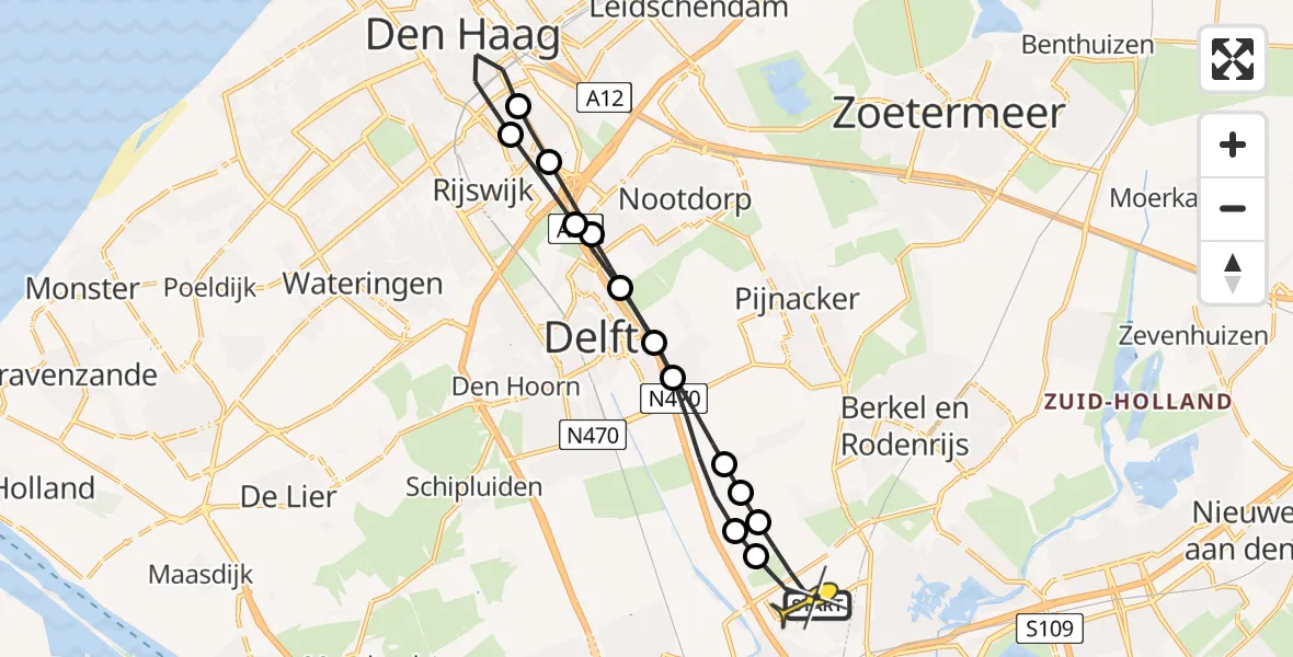 Routekaart van de vlucht: Lifeliner 2 naar Rotterdam The Hague Airport, Fornebubaan