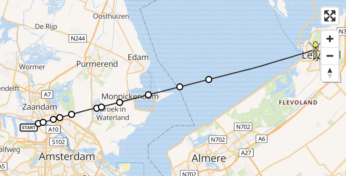 Routekaart van de vlucht: Lifeliner 1 naar Lelystad, Westhavenweg