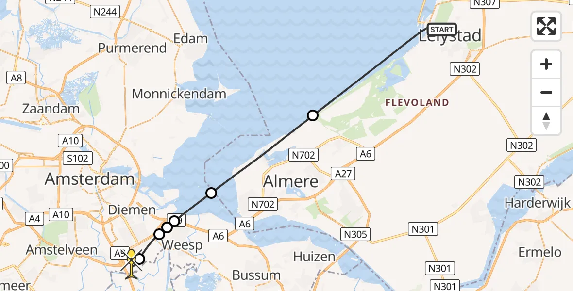 Routekaart van de vlucht: Lifeliner 1 naar Academisch Medisch Centrum (AMC), Sluisbrug